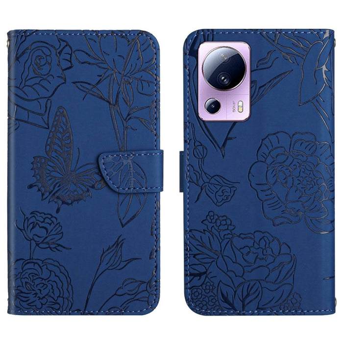 HT03 Skin Feel Butterfly Estuche de cuero con tapa en relieve para teléfono, For OPPO Reno8 T 5G/A1 Pro 5G, For Xiaomi 13 Lite, For Samsung Galaxy A24 4G