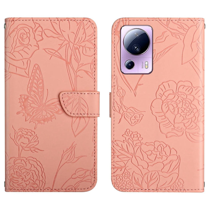 HT03 Skin Feel Butterfly Estuche de cuero con tapa en relieve para teléfono, For OPPO Reno8 T 5G/A1 Pro 5G, For Xiaomi 13 Lite, For Samsung Galaxy A24 4G