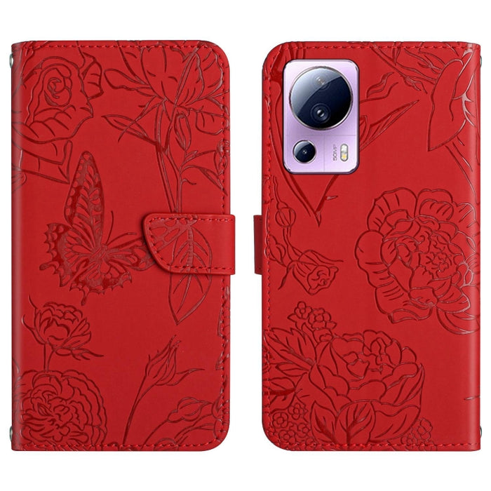 HT03 Skin Feel Butterfly Estuche de cuero con tapa en relieve para teléfono, For OPPO Reno8 T 5G/A1 Pro 5G, For Xiaomi 13 Lite, For Samsung Galaxy A24 4G