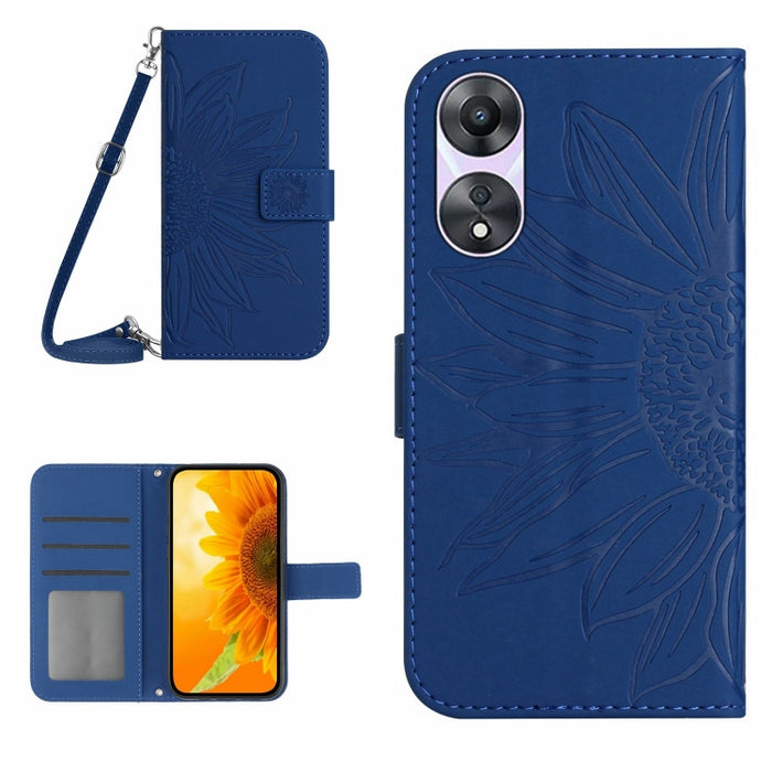 HT04 Skin Feel Sun Flower Estuche de cuero con tapa en relieve para teléfono con cordón, For OPPO Reno8 T 5G/A1 Pro 5G, For Xiaomi 13 Lite, For Samsung Galaxy A24 4G