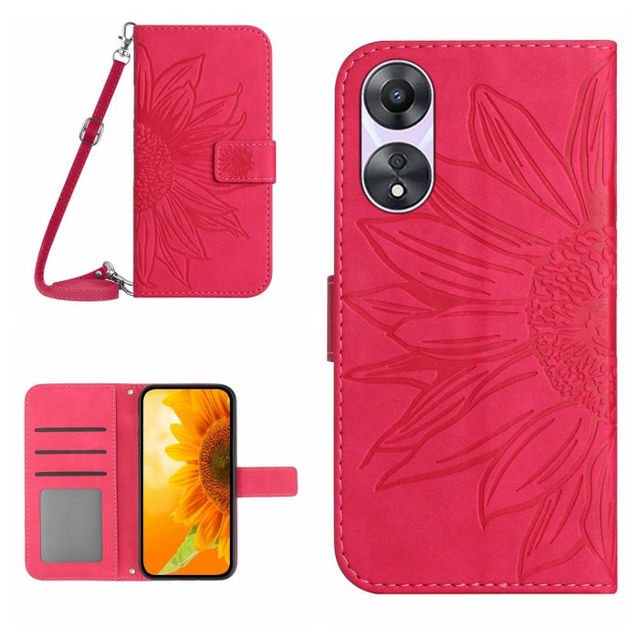 HT04 Skin Feel Sun Flower Estuche de cuero con tapa en relieve para teléfono con cordón, For OPPO Reno8 T 5G/A1 Pro 5G, For Xiaomi 13 Lite, For Samsung Galaxy A24 4G