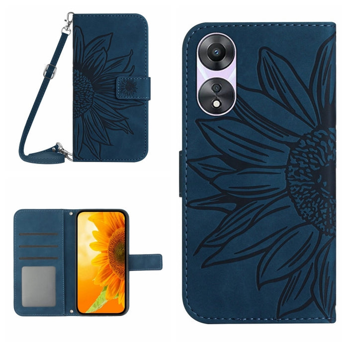 HT04 Skin Feel Sun Flower Estuche de cuero con tapa en relieve para teléfono con cordón, For OPPO Reno8 T 5G/A1 Pro 5G, For Xiaomi 13 Lite, For Samsung Galaxy A24 4G