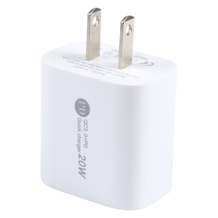 Cargador de carga rápida con interfaz USB PD 20W USB-C/Type-C+QC 3.0, especificación: enchufe de EE. UU.