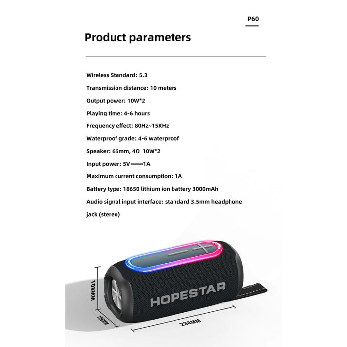 HOPESTAR P60 IPX6 Impermeable 10W 66mm Altavoz Bluetooth para exteriores