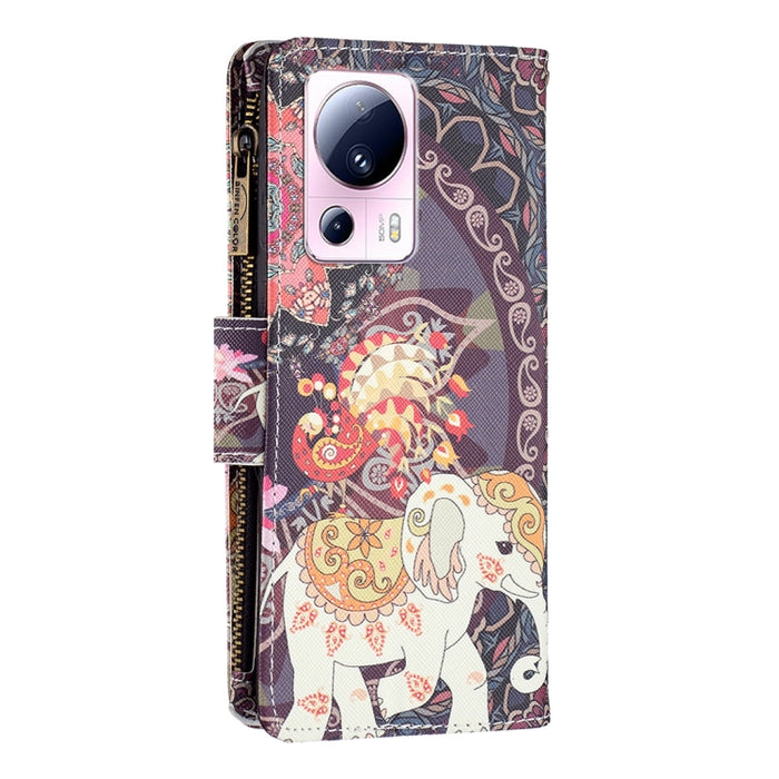 Estuche de cuero para teléfono con cremallera y patrón de dibujo coloreado, For Xiaomi 13 Lite / Civi 2