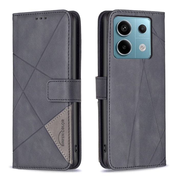 Caja de teléfono de cuero con textura de rombos con hebilla magnética, For Xiaomi Poco M6 4G / Redmi 13 4G, For Xiaomi Redmi Note 13 Pro 4G Global, For Xiaomi Poco M6 Pro 4G, For Xiaomi Redmi A3, For Xiaomi Redmi Note 13 4G Global, For Xiaomi Redmi K70...