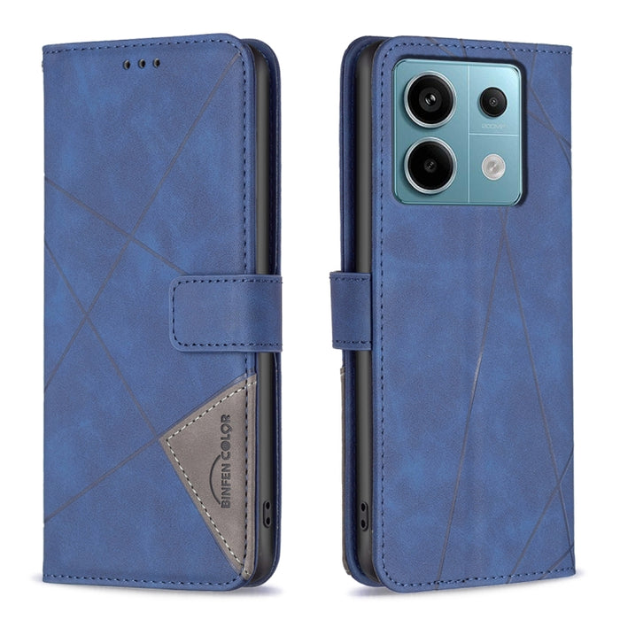 Caja de teléfono de cuero con textura de rombos con hebilla magnética, For Xiaomi Poco M6 4G / Redmi 13 4G, For Xiaomi Redmi Note 13 Pro 4G Global, For Xiaomi Poco M6 Pro 4G, For Xiaomi Redmi A3, For Xiaomi Redmi Note 13 4G Global, For Xiaomi Redmi K70...