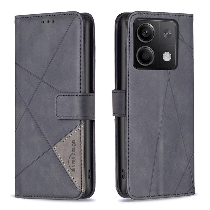 Caja de teléfono de cuero con textura de rombos con hebilla magnética, For Xiaomi Poco M6 4G / Redmi 13 4G, For Xiaomi Redmi Note 13 Pro 4G Global, For Xiaomi Poco M6 Pro 4G, For Xiaomi Redmi A3, For Xiaomi Redmi Note 13 4G Global, For Xiaomi Redmi K70...