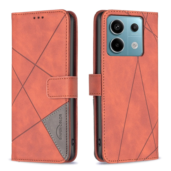 Caja de teléfono de cuero con textura de rombos con hebilla magnética, For Xiaomi Poco M6 4G / Redmi 13 4G, For Xiaomi Redmi Note 13 Pro 4G Global, For Xiaomi Poco M6 Pro 4G, For Xiaomi Redmi A3, For Xiaomi Redmi Note 13 4G Global, For Xiaomi Redmi K70...