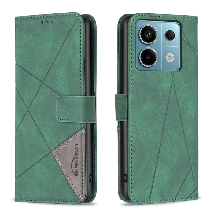 Caja de teléfono de cuero con textura de rombos con hebilla magnética, For Xiaomi Poco M6 4G / Redmi 13 4G, For Xiaomi Redmi Note 13 Pro 4G Global, For Xiaomi Poco M6 Pro 4G, For Xiaomi Redmi A3, For Xiaomi Redmi Note 13 4G Global, For Xiaomi Redmi K70...