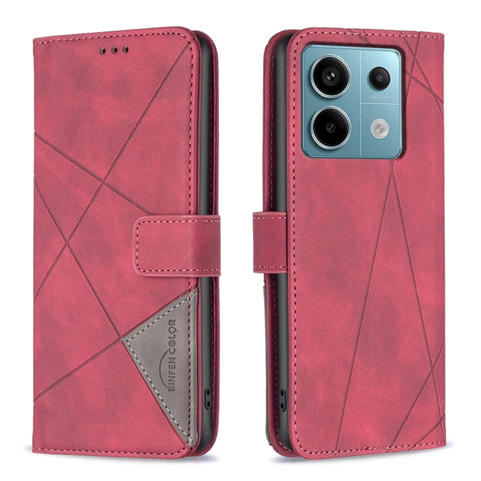 Caja de teléfono de cuero con textura de rombos con hebilla magnética, For Xiaomi Poco M6 4G / Redmi 13 4G, For Xiaomi Redmi Note 13 Pro 4G Global, For Xiaomi Poco M6 Pro 4G, For Xiaomi Redmi A3, For Xiaomi Redmi Note 13 4G Global, For Xiaomi Redmi K70...