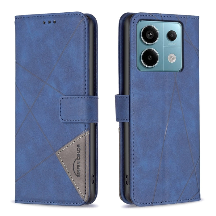 Caja de teléfono de cuero con textura de rombos con hebilla magnética, For Xiaomi Poco M6 4G / Redmi 13 4G, For Xiaomi Redmi Note 13 Pro 4G Global, For Xiaomi Poco M6 Pro 4G, For Xiaomi Redmi A3, For Xiaomi Redmi Note 13 4G Global, For Xiaomi Redmi K70...
