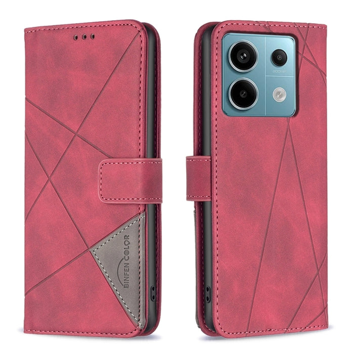 Caja de teléfono de cuero con textura de rombos con hebilla magnética, For Xiaomi Poco M6 4G / Redmi 13 4G, For Xiaomi Redmi Note 13 Pro 4G Global, For Xiaomi Poco M6 Pro 4G, For Xiaomi Redmi A3, For Xiaomi Redmi Note 13 4G Global, For Xiaomi Redmi K70...