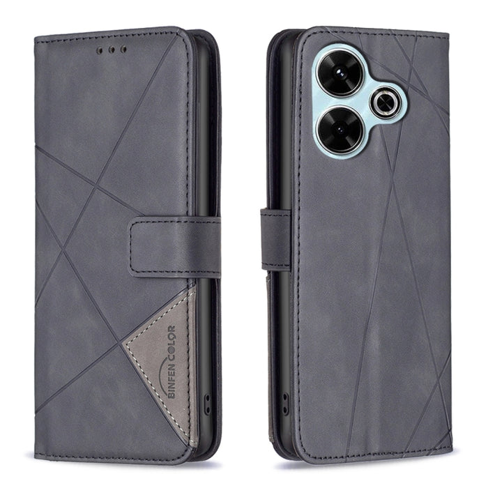 Caja de teléfono de cuero con textura de rombos con hebilla magnética, For Xiaomi Poco M6 4G / Redmi 13 4G, For Xiaomi Redmi Note 13 Pro 4G Global, For Xiaomi Poco M6 Pro 4G, For Xiaomi Redmi A3, For Xiaomi Redmi Note 13 4G Global, For Xiaomi Redmi K70...