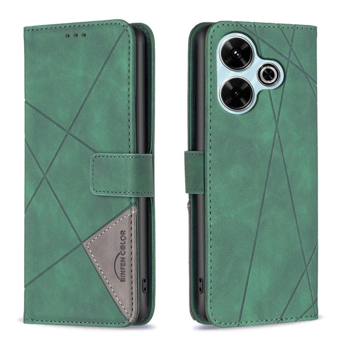 Caja de teléfono de cuero con textura de rombos con hebilla magnética, For Xiaomi Poco M6 4G / Redmi 13 4G, For Xiaomi Redmi Note 13 Pro 4G Global, For Xiaomi Poco M6 Pro 4G, For Xiaomi Redmi A3, For Xiaomi Redmi Note 13 4G Global, For Xiaomi Redmi K70...