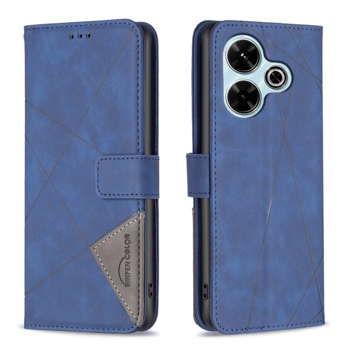 Caja de teléfono de cuero con textura de rombos con hebilla magnética, For Xiaomi Poco M6 4G / Redmi 13 4G, For Xiaomi Redmi Note 13 Pro 4G Global, For Xiaomi Poco M6 Pro 4G, For Xiaomi Redmi A3, For Xiaomi Redmi Note 13 4G Global, For Xiaomi Redmi K70...