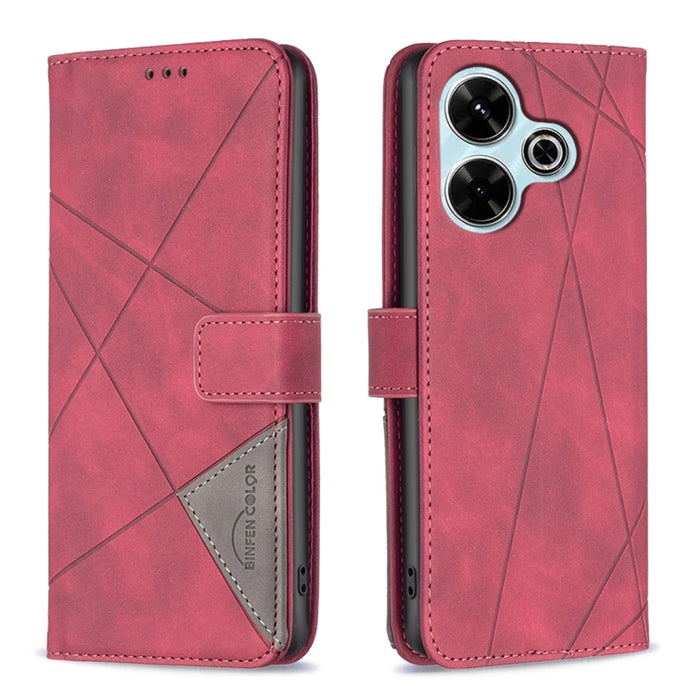 Caja de teléfono de cuero con textura de rombos con hebilla magnética, For Xiaomi Poco M6 4G / Redmi 13 4G, For Xiaomi Redmi Note 13 Pro 4G Global, For Xiaomi Poco M6 Pro 4G, For Xiaomi Redmi A3, For Xiaomi Redmi Note 13 4G Global, For Xiaomi Redmi K70...
