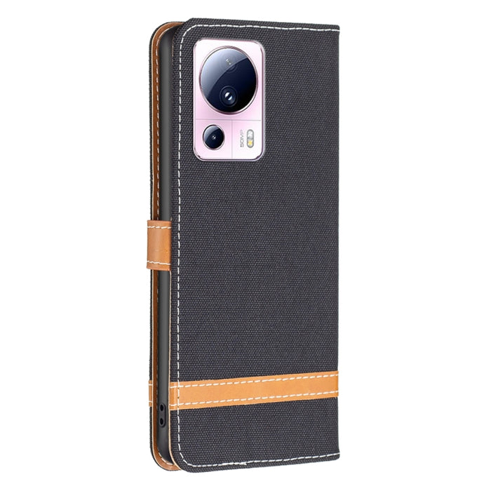 Estuche para teléfono de cuero con textura de mezclilla color block, For Xiaomi 13 Lite / Civi 2