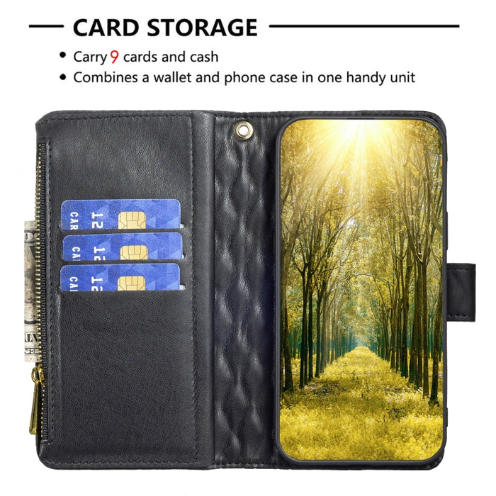Estuche para teléfono con tapa de cuero tipo billetera con cremallera Diamond Lattice, For Xiaomi 13 Lite / Civi 2