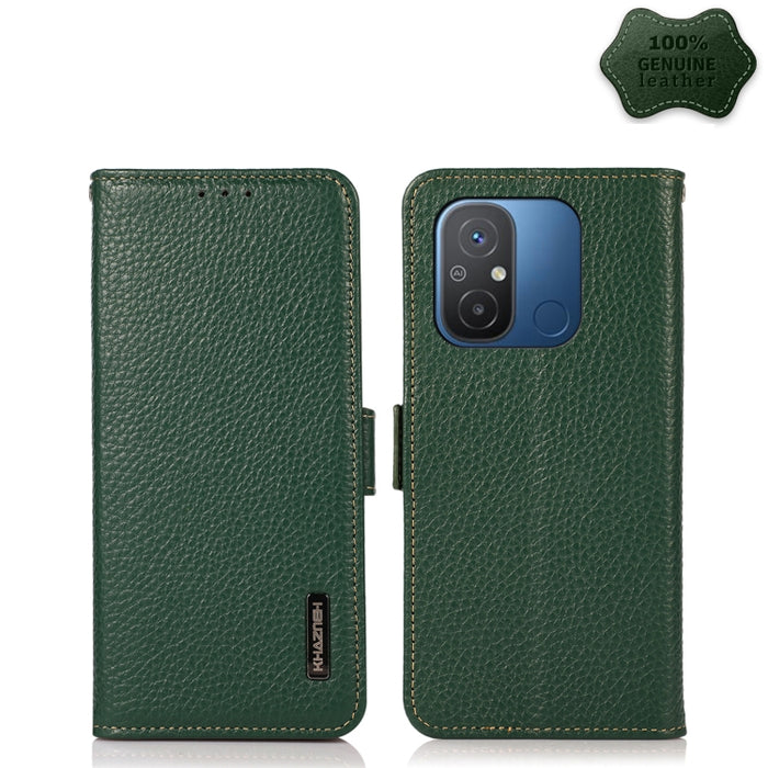 KHAZNEH Side-Magnetic Litchi Genuine Leather RFID Phone Case, For OnePlus Ace 2 5G, For Realme GT Neo 5, For Xiaomi Redmi 12C/Redmi 11A 4G