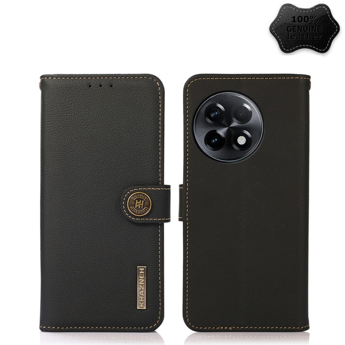KHAZNEH Custer Texture RFID Estuche para teléfono de cuero genuino, For OnePlus Ace 2 5G, For Xiaomi Redmi 12C/Redmi 11A 4G