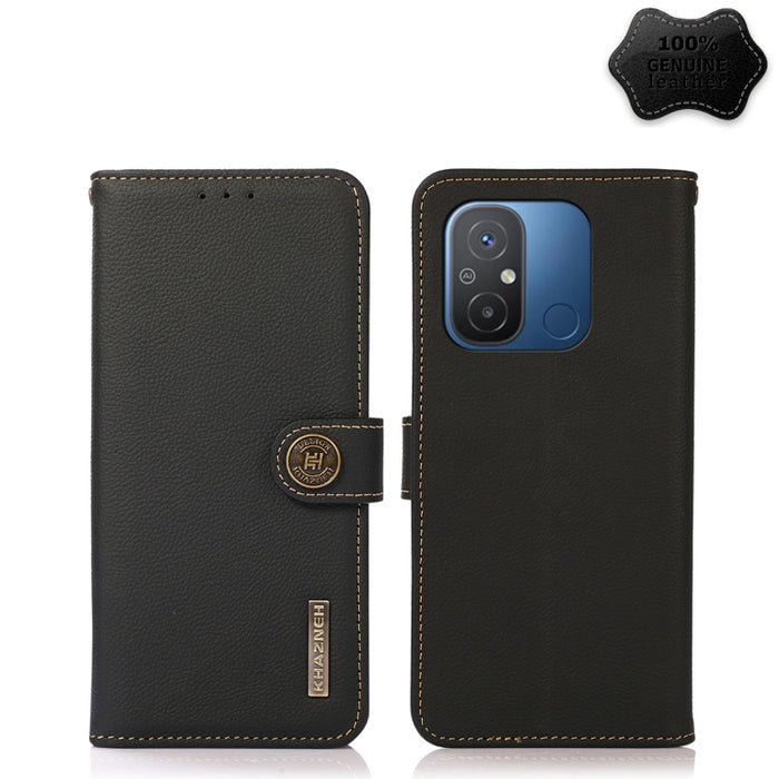KHAZNEH Custer Texture RFID Estuche para teléfono de cuero genuino, For OnePlus Ace 2 5G, For Xiaomi Redmi 12C/Redmi 11A 4G