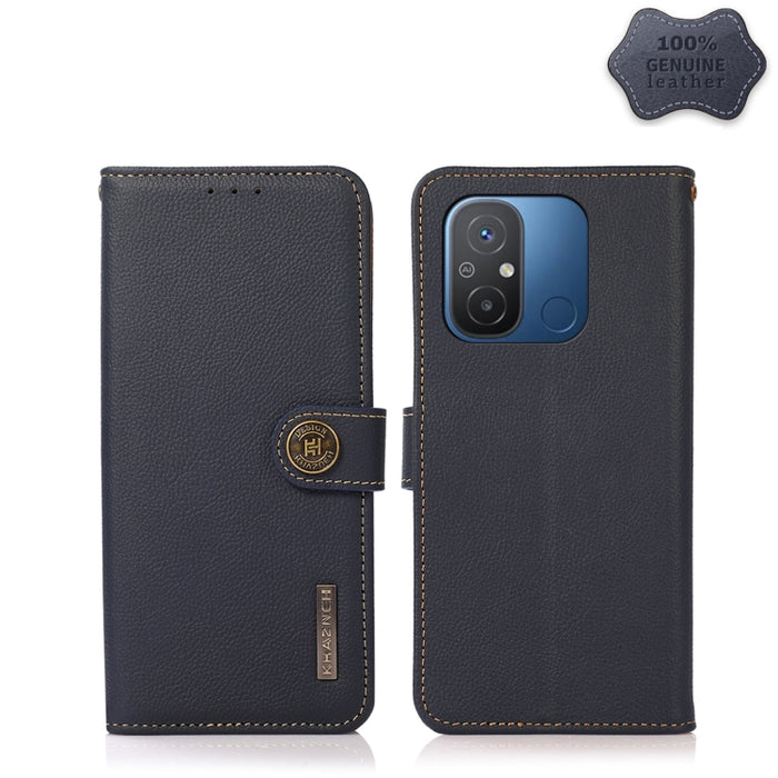 KHAZNEH Custer Texture RFID Estuche para teléfono de cuero genuino, For OnePlus Ace 2 5G, For Xiaomi Redmi 12C/Redmi 11A 4G
