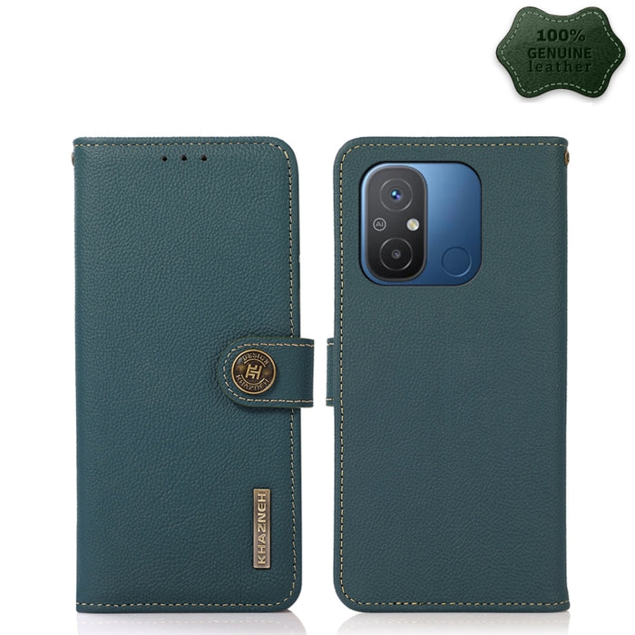 KHAZNEH Custer Texture RFID Estuche para teléfono de cuero genuino, For OnePlus Ace 2 5G, For Xiaomi Redmi 12C/Redmi 11A 4G