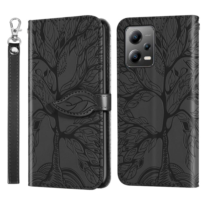 Estuche para teléfono de cuero con estampado de árbol de vida, For Xiaomi Poco X5, For Xiaomi Poco X5 Pro