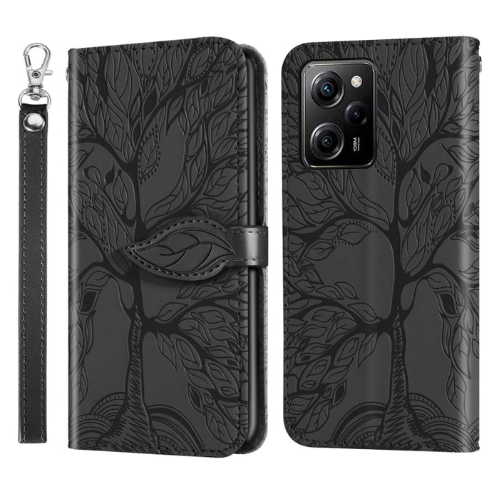 Estuche para teléfono de cuero con estampado de árbol de vida, For Xiaomi Poco X5, For Xiaomi Poco X5 Pro