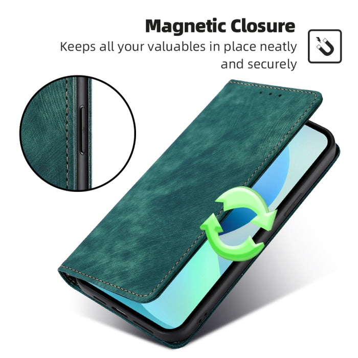 Estuche para teléfono de cuero magnético con cepillo antirrobo RFID, For Motorola Moto G53 5G/G13 4G/G23 4G, For Motorola Moto G73 5G, For OPPO Reno8 T 5G/A1 Pro 5G, For Xiaomi Redmi 12C 4G, For Kyocera Android One S10, For OnePlus Ace 2/11R