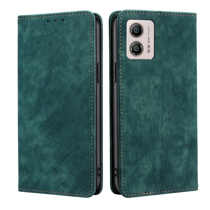 Estuche para teléfono de cuero magnético con cepillo antirrobo RFID, For Motorola Moto G53 5G/G13 4G/G23 4G, For Motorola Moto G73 5G, For OPPO Reno8 T 5G/A1 Pro 5G, For Xiaomi Redmi 12C 4G, For Kyocera Android One S10, For OnePlus Ace 2/11R