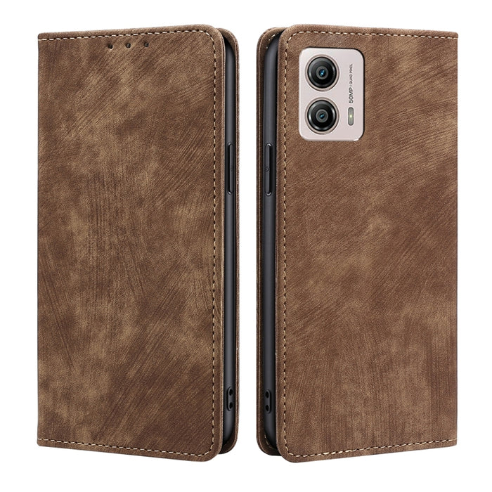 Estuche para teléfono de cuero magnético con cepillo antirrobo RFID, For Motorola Moto G53 5G/G13 4G/G23 4G, For Motorola Moto G73 5G, For OPPO Reno8 T 5G/A1 Pro 5G, For Xiaomi Redmi 12C 4G, For Kyocera Android One S10, For OnePlus Ace 2/11R