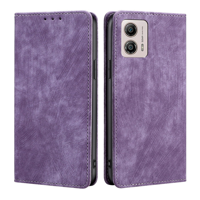 Estuche para teléfono de cuero magnético con cepillo antirrobo RFID, For Motorola Moto G53 5G/G13 4G/G23 4G, For Motorola Moto G73 5G, For OPPO Reno8 T 5G/A1 Pro 5G, For Xiaomi Redmi 12C 4G, For Kyocera Android One S10, For OnePlus Ace 2/11R