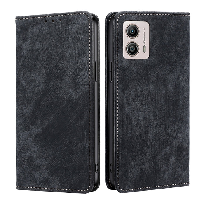 Estuche para teléfono de cuero magnético con cepillo antirrobo RFID, For Motorola Moto G53 5G/G13 4G/G23 4G, For Motorola Moto G73 5G, For OPPO Reno8 T 5G/A1 Pro 5G, For Xiaomi Redmi 12C 4G, For Kyocera Android One S10, For OnePlus Ace 2/11R
