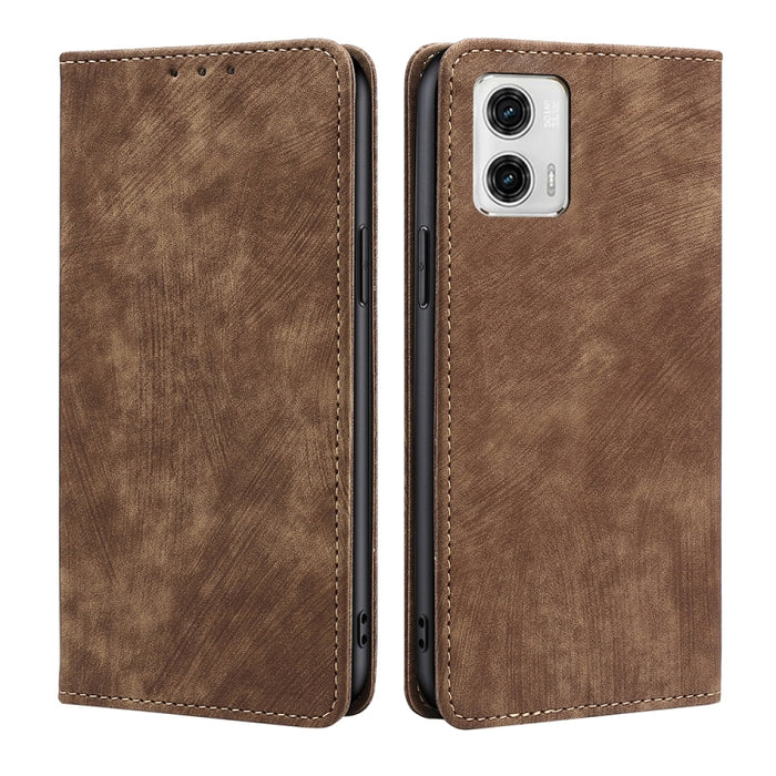 Estuche para teléfono de cuero magnético con cepillo antirrobo RFID, For Motorola Moto G53 5G/G13 4G/G23 4G, For Motorola Moto G73 5G, For OPPO Reno8 T 5G/A1 Pro 5G, For Xiaomi Redmi 12C 4G, For Kyocera Android One S10, For OnePlus Ace 2/11R