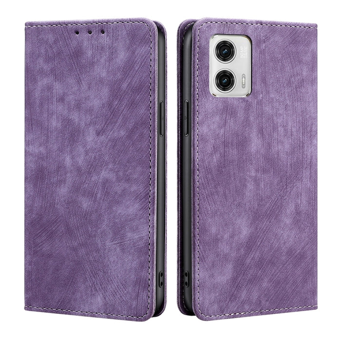 Estuche para teléfono de cuero magnético con cepillo antirrobo RFID, For Motorola Moto G53 5G/G13 4G/G23 4G, For Motorola Moto G73 5G, For OPPO Reno8 T 5G/A1 Pro 5G, For Xiaomi Redmi 12C 4G, For Kyocera Android One S10, For OnePlus Ace 2/11R