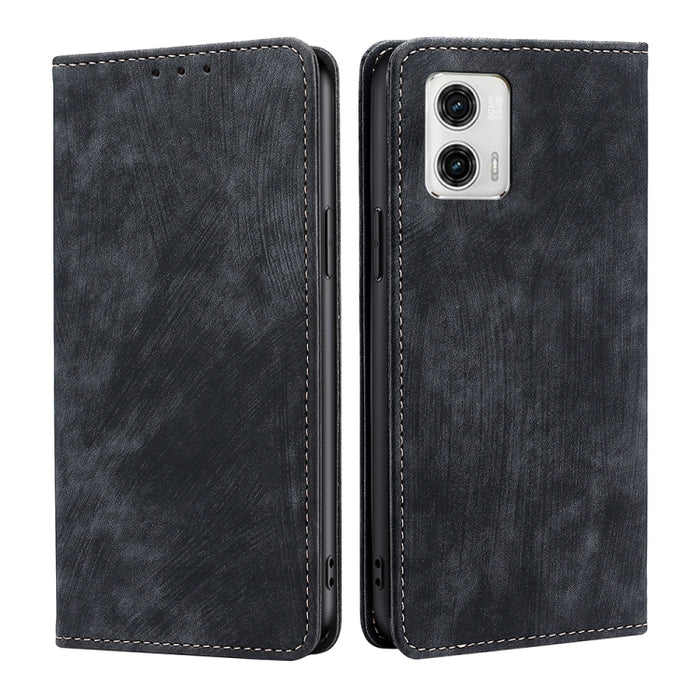 Estuche para teléfono de cuero magnético con cepillo antirrobo RFID, For Motorola Moto G53 5G/G13 4G/G23 4G, For Motorola Moto G73 5G, For OPPO Reno8 T 5G/A1 Pro 5G, For Xiaomi Redmi 12C 4G, For Kyocera Android One S10, For OnePlus Ace 2/11R