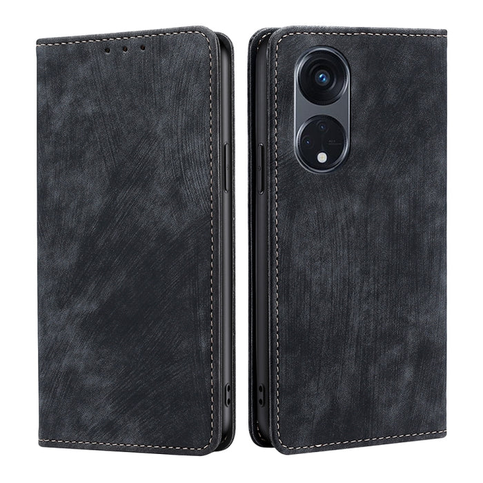 Estuche para teléfono de cuero magnético con cepillo antirrobo RFID, For Motorola Moto G53 5G/G13 4G/G23 4G, For Motorola Moto G73 5G, For OPPO Reno8 T 5G/A1 Pro 5G, For Xiaomi Redmi 12C 4G, For Kyocera Android One S10, For OnePlus Ace 2/11R