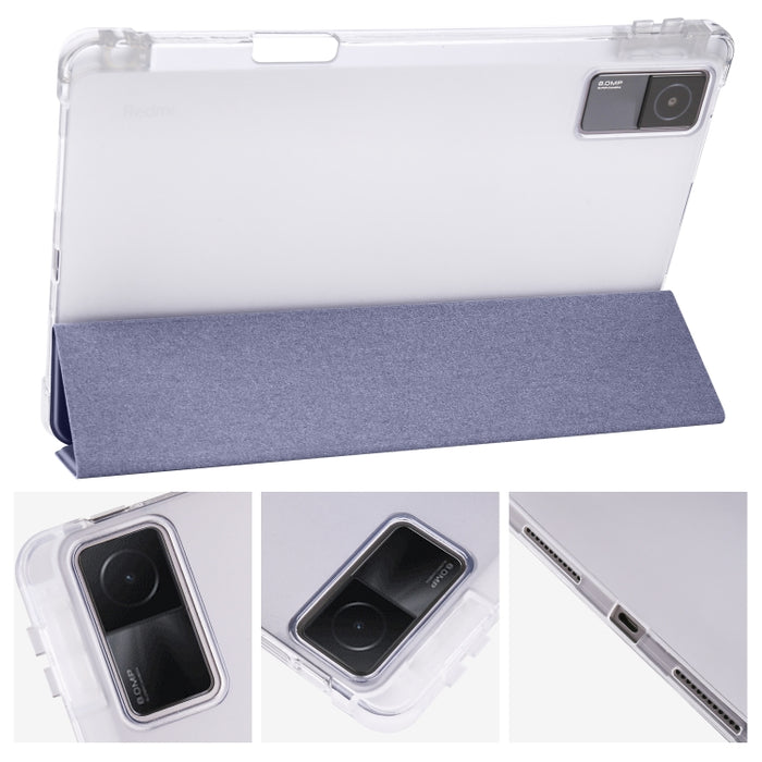 Estuche para tableta de cuero inteligente de TPU transparente de 3 pliegues con ranura para bolígrafo, For Xiaomi Redmi Pad 10.61
