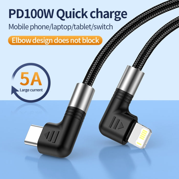 A9 30W USB-C/Type-C a cable de datos de codo doble de 8 pines, 0.5m, 1m, 2m, 3m