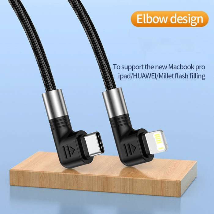 A9 30W USB-C/Type-C a cable de datos de codo doble de 8 pines, 0.5m, 1m, 2m, 3m