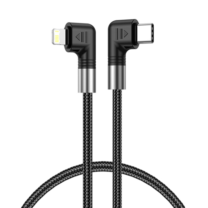 A9 30W USB-C/Type-C a cable de datos de codo doble de 8 pines, 0.5m, 1m, 2m, 3m