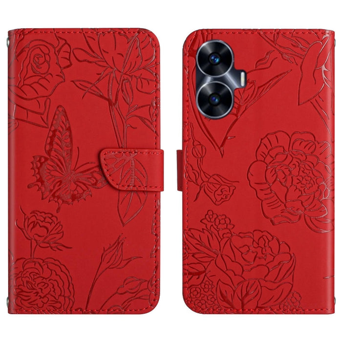 HT03 Skin Feel Butterfly Estuche de cuero con tapa en relieve para teléfono, For Realme C55, For Xiaomi Redmi Note 12 4G Global, For Honor X9a 5G / Magic5 Lite, For Honor X5 4G
