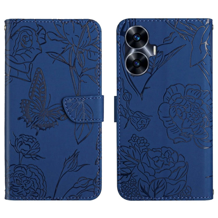 HT03 Skin Feel Butterfly Estuche de cuero con tapa en relieve para teléfono, For Realme C55, For Xiaomi Redmi Note 12 4G Global, For Honor X9a 5G / Magic5 Lite, For Honor X5 4G