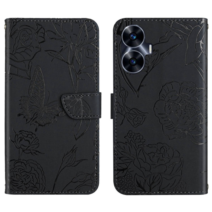 HT03 Skin Feel Butterfly Estuche de cuero con tapa en relieve para teléfono, For Realme C55, For Xiaomi Redmi Note 12 4G Global, For Honor X9a 5G / Magic5 Lite, For Honor X5 4G