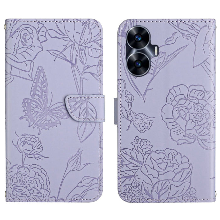 HT03 Skin Feel Butterfly Estuche de cuero con tapa en relieve para teléfono, For Realme C55, For Xiaomi Redmi Note 12 4G Global, For Honor X9a 5G / Magic5 Lite, For Honor X5 4G