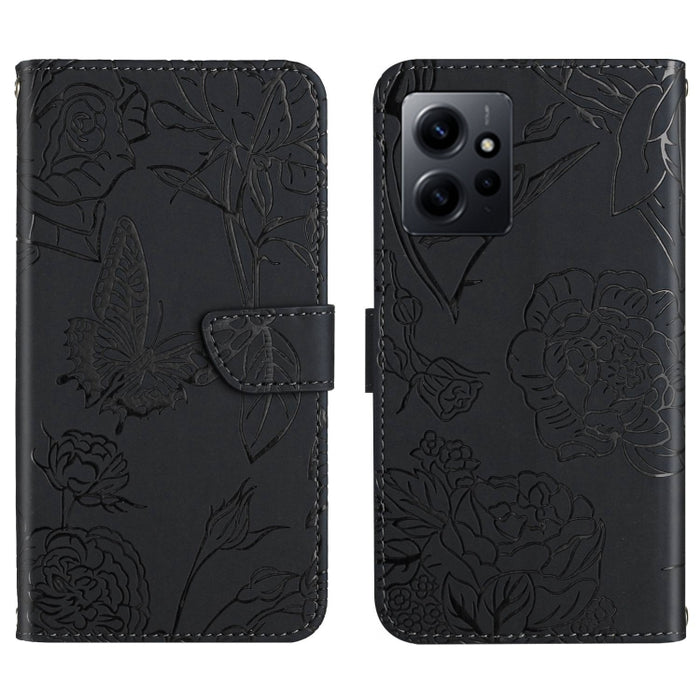 HT03 Skin Feel Butterfly Estuche de cuero con tapa en relieve para teléfono, For Realme C55, For Xiaomi Redmi Note 12 4G Global, For Honor X9a 5G / Magic5 Lite, For Honor X5 4G