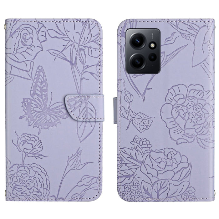 HT03 Skin Feel Butterfly Estuche de cuero con tapa en relieve para teléfono, For Realme C55, For Xiaomi Redmi Note 12 4G Global, For Honor X9a 5G / Magic5 Lite, For Honor X5 4G