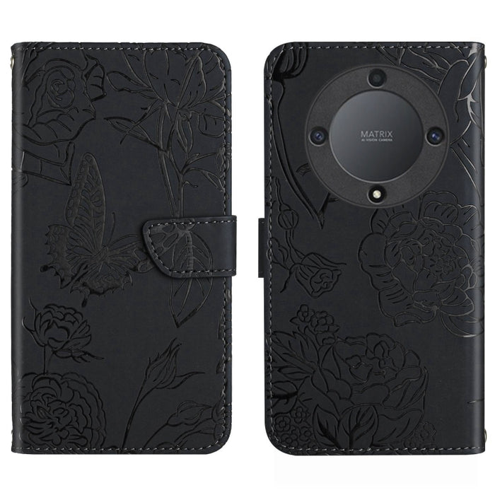 HT03 Skin Feel Butterfly Estuche de cuero con tapa en relieve para teléfono, For Realme C55, For Xiaomi Redmi Note 12 4G Global, For Honor X9a 5G / Magic5 Lite, For Honor X5 4G